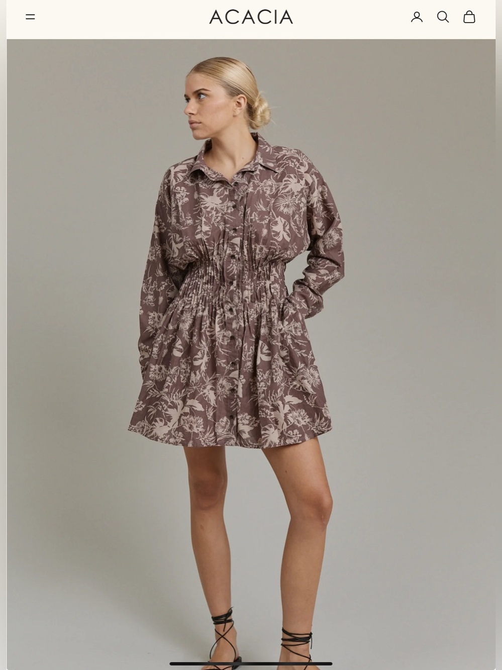 NWOT Acacia Swimwear Moxie dress, Color: Bison (dark brown). Collar/ LS. size L.